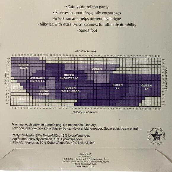 JCPenney Sheer Caress Sheerest Support Pantyhose Size Long Bone Sandalfoot - Picture 3 of 3